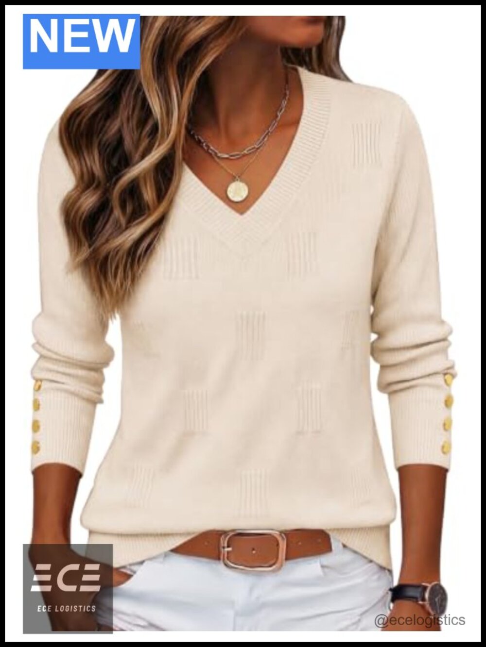 Zeagoo Womens V Neck Lightweight Knit Pullover Sweater Ribbed Buttons